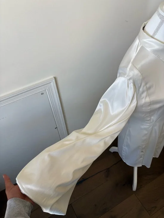 AKIRA Satin White Long Sleeve Mini Shirt Dress - Picture 7 of 9